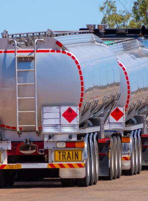 Truck with dangerous goods placards showing