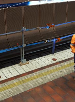 Rail worker in hi-vis.